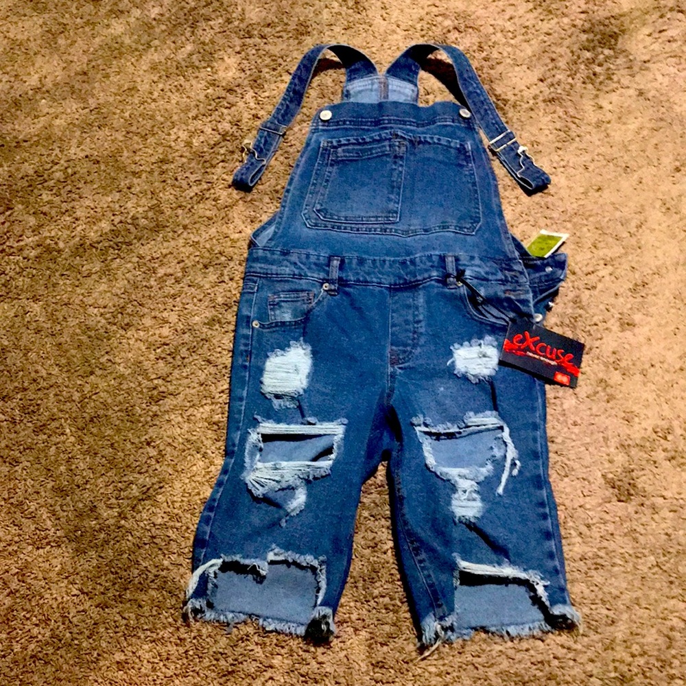 Excuse blue jeans (Sz.9/29) cutoff shorts with Bibb